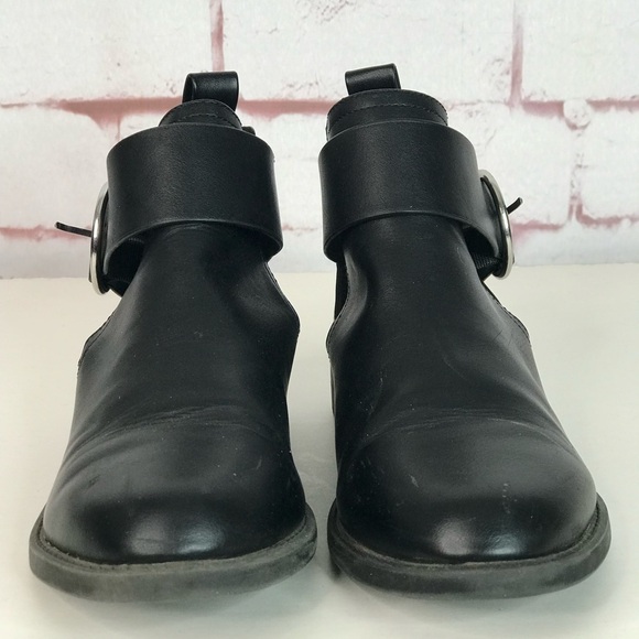 H&M Divided Faux Leather Black Cut-out Low Heel Moto Ankle Boot Size 5.5 - Picture 5 of 16